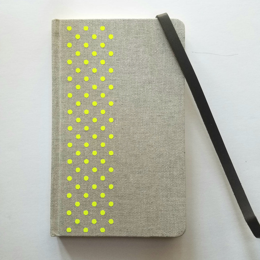 NEON YELLOW DOTS lined journal with leather closure