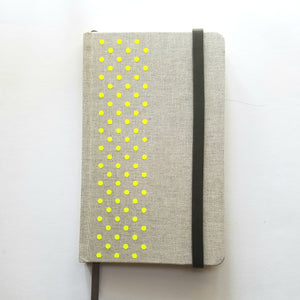 NEON YELLOW DOTS lined journal with leather closure